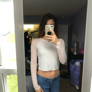 Cute pink and white long sleeved crop top